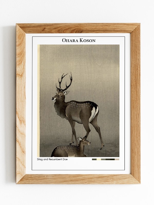 Ohara Koson Stag and Recumbent Doe Poster