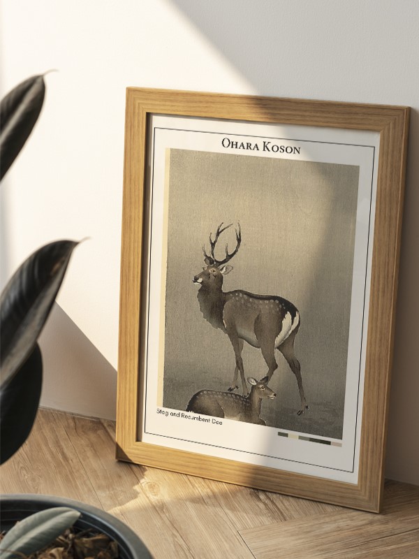 Ohara Koson Stag and Recumbent Doe Poster