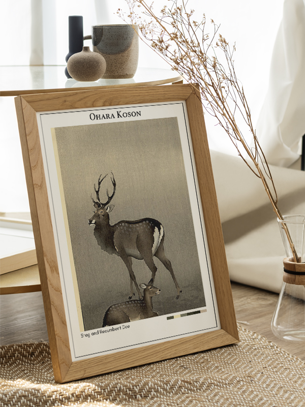 Ohara Koson Stag and Recumbent Doe Poster