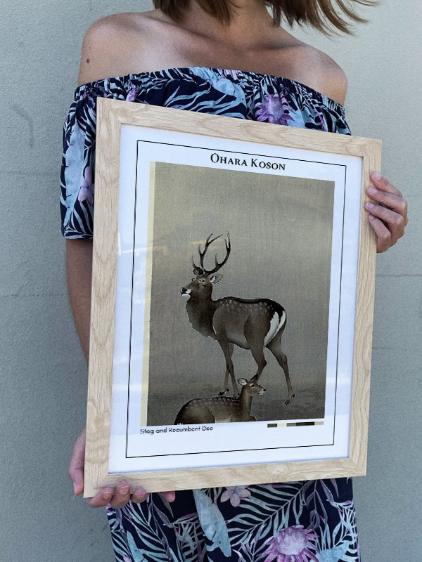 Ohara Koson Stag and Recumbent Doe Poster