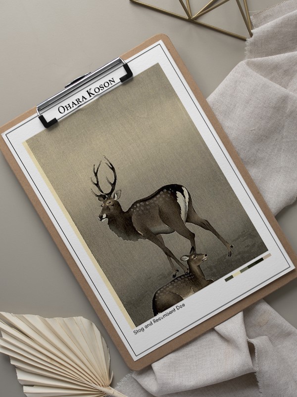 Ohara Koson Stag and Recumbent Doe Poster