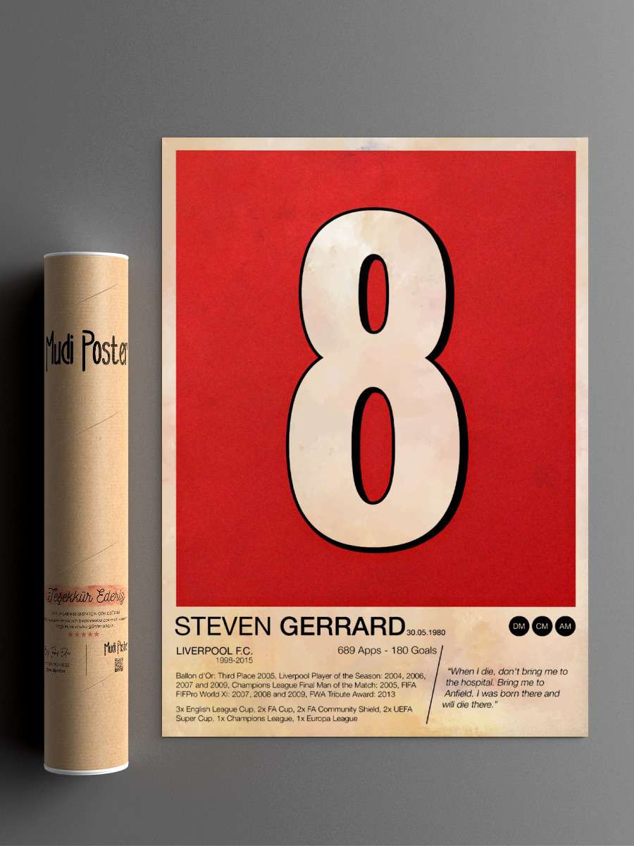 Steven Gerrard Futbol Poster Çerçevesiz Yüksek Kalite Futbolcu Duvar Poster