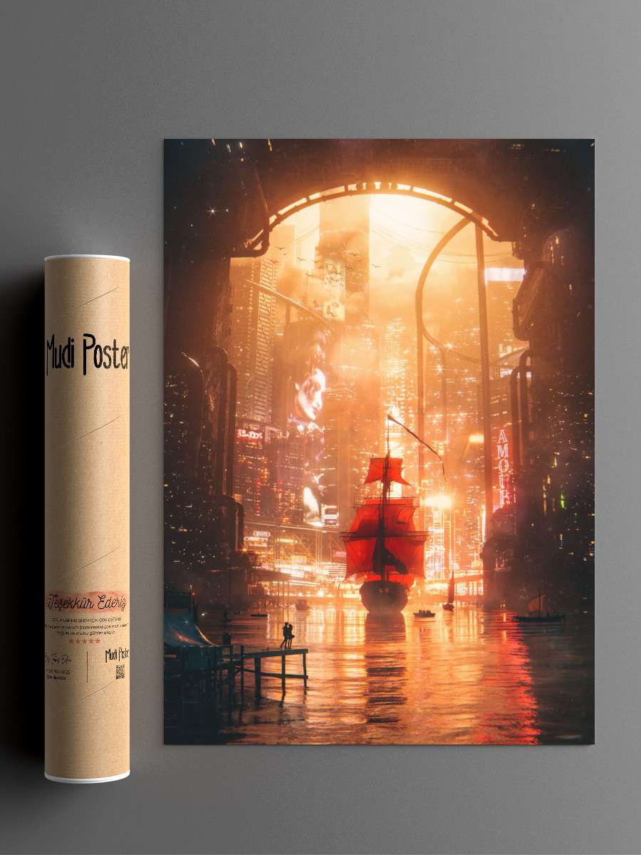 Sunset At The Harbor Anime Poster Çerçevesiz Yüksek Kalite Anime Duvar Poster