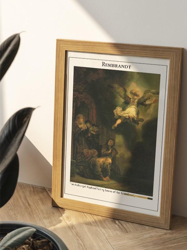 Rembrandt The Archangel Raphael Taking Leave of the Tobit Family Poster