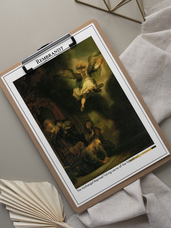 Rembrandt The Archangel Raphael Taking Leave of the Tobit Family Poster