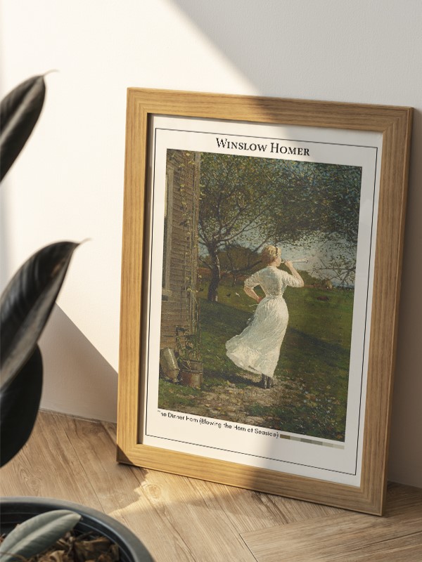 Winslow Homer The Dinner Horn (Blowing the Horn at Seaside) Poster - En İyi Fiyatlarla
