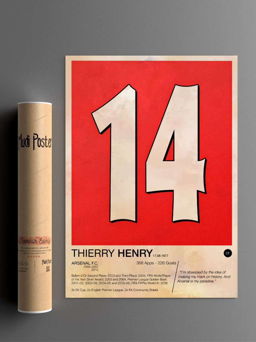 Thierry Henry Futbol Poster Çerçevesiz Yüksek Kalite Futbolcu Duvar Poster