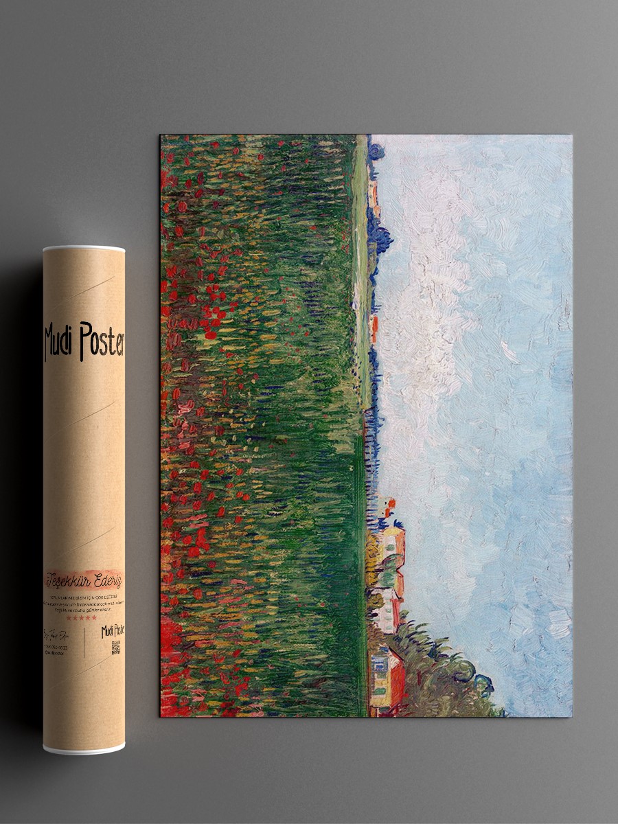 Van Gogh Field with Poppy Tablo Sanatsal Ünlü Ressam Poster Çerçevesiz Yüksek Kalite Poster