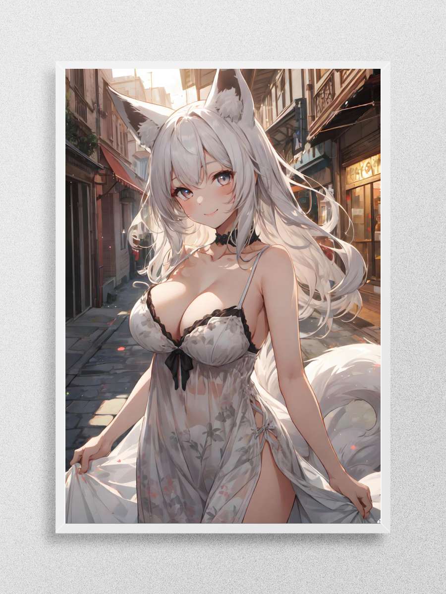 White Anime Fox Girl Anime Poster Çerçevesiz Yüksek Kalite Anime Duvar Poster
