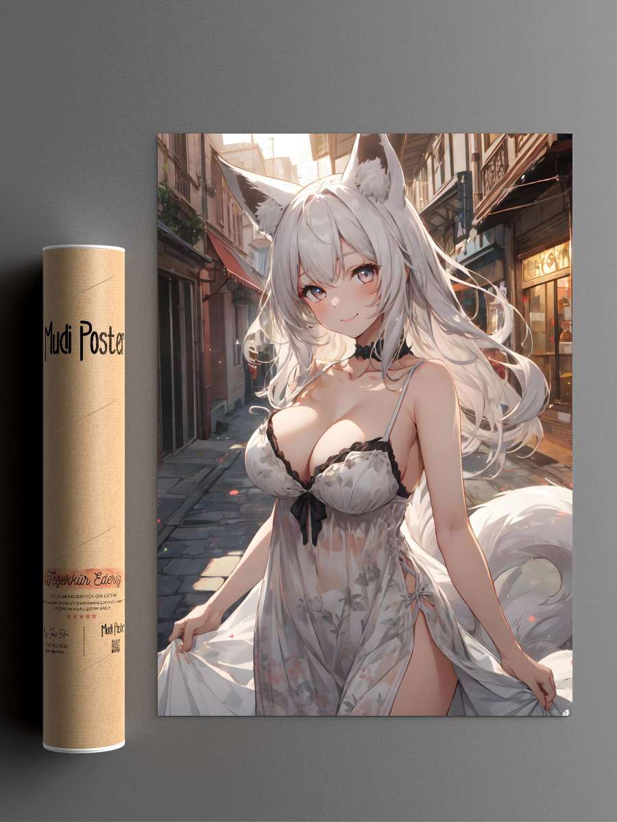 White Anime Fox Girl Anime Poster Çerçevesiz Yüksek Kalite Anime Duvar Poster