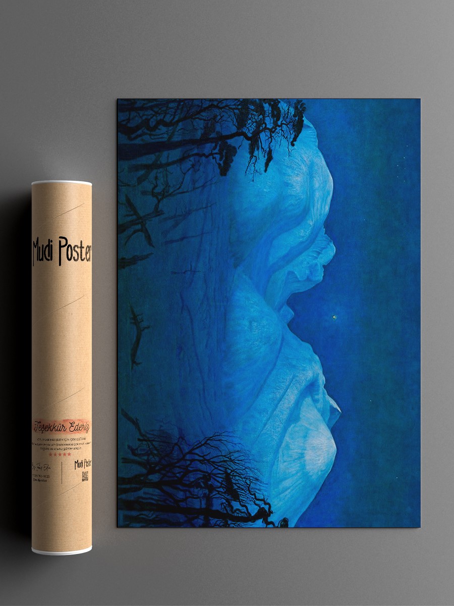 Winter Night in Mountains Tablo Sanatsal Ünlü Ressam Poster Çerçevesiz Yüksek Kalite Poster