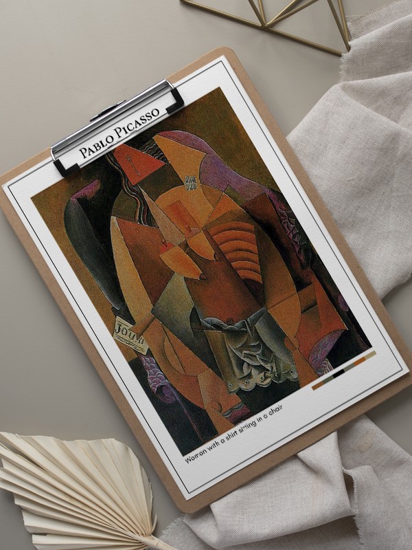 Pablo Picasso Woman with a shirt sitting in a chair Poster