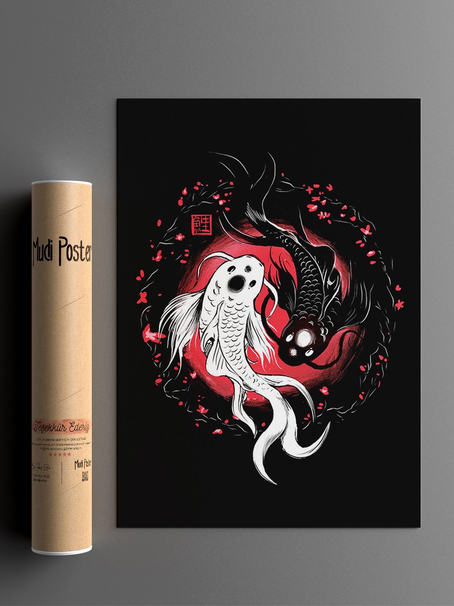 Yin Yang Koi Fish Anime Poster Çerçevesiz Yüksek Kalite Anime Duvar Poster