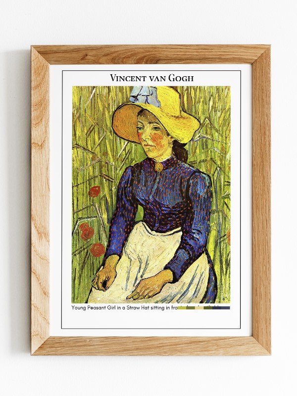 Vincent van Gogh Young Peasant Girl in a Straw Hat sitting in front of a wheatfield Poster