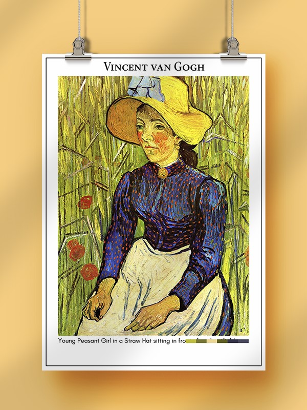Vincent van Gogh Young Peasant Girl in a Straw Hat sitting in front of a wheatfield Poster