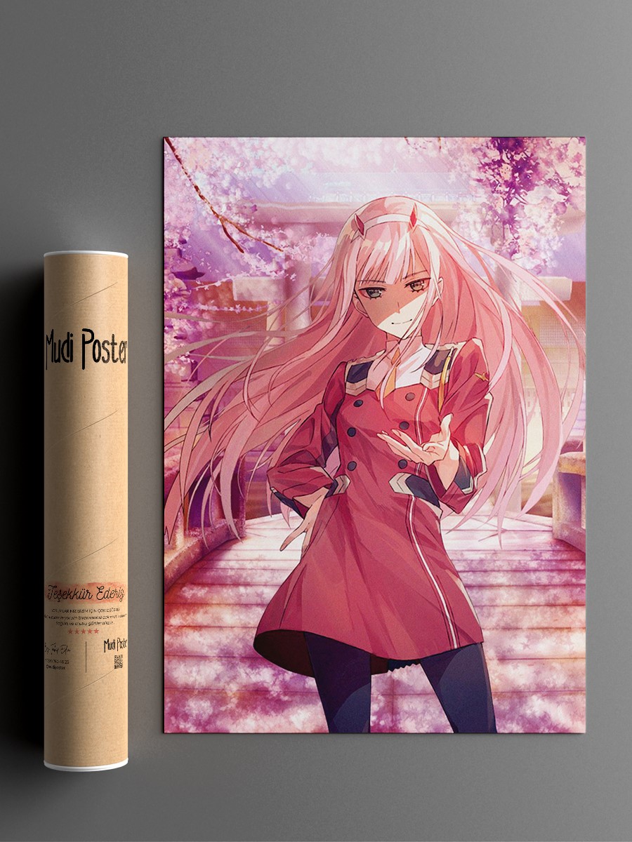 Zero Two Sakura Horns Anime Poster Çerçevesiz Yüksek Kalite Anime Duvar Poster