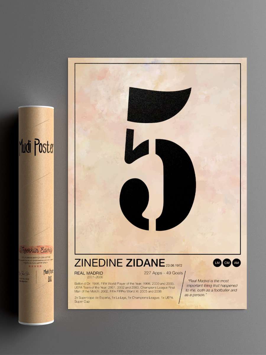 Zinedine Zidane Futbol Poster Çerçevesiz Yüksek Kalite Futbolcu Duvar Poster